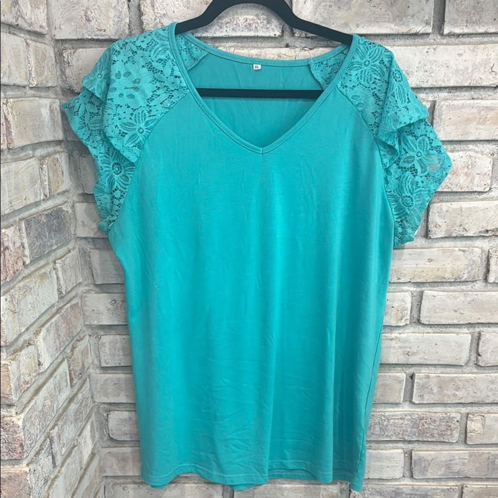 Teal Lace Sleeve Women's Top